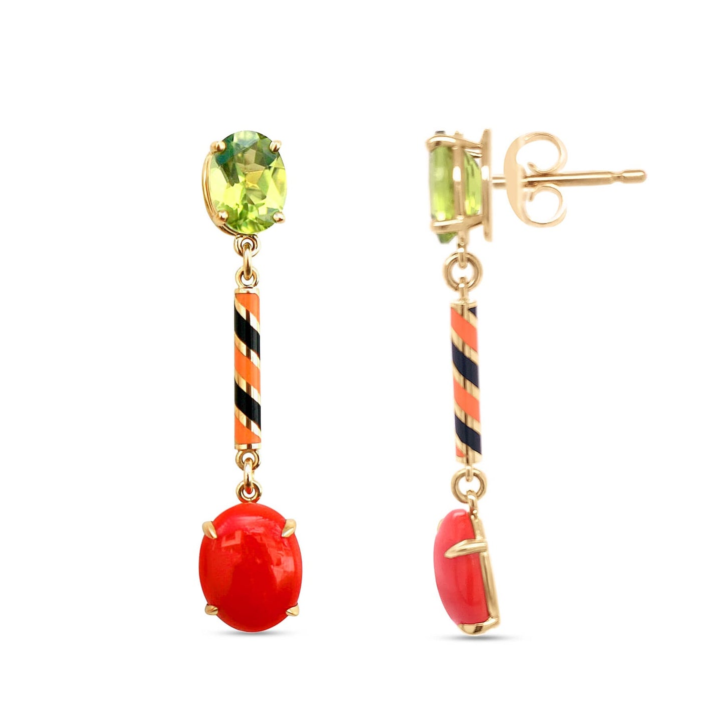 SPIRAL EARRINGS PERIDOTS & CORALS
