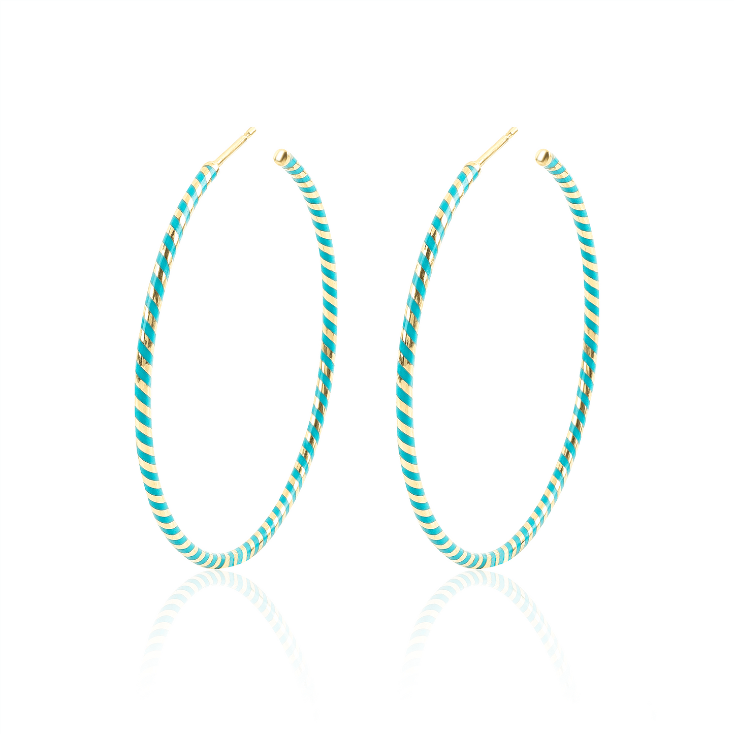 Spiral hoops in 18 carat gold and turquoise high polish luxe ceramic