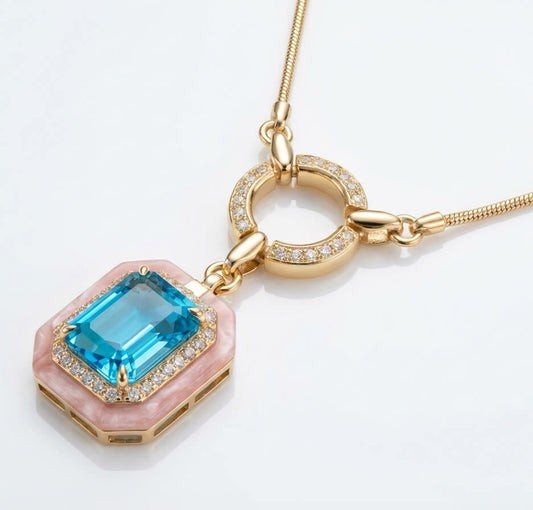 BLUE TOPAZ & DIAMONDS PENDANT