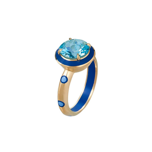 BLUE TOPAZ SET IN 18 KARAT YELLOW GOLD AND BLUE CERAMIC