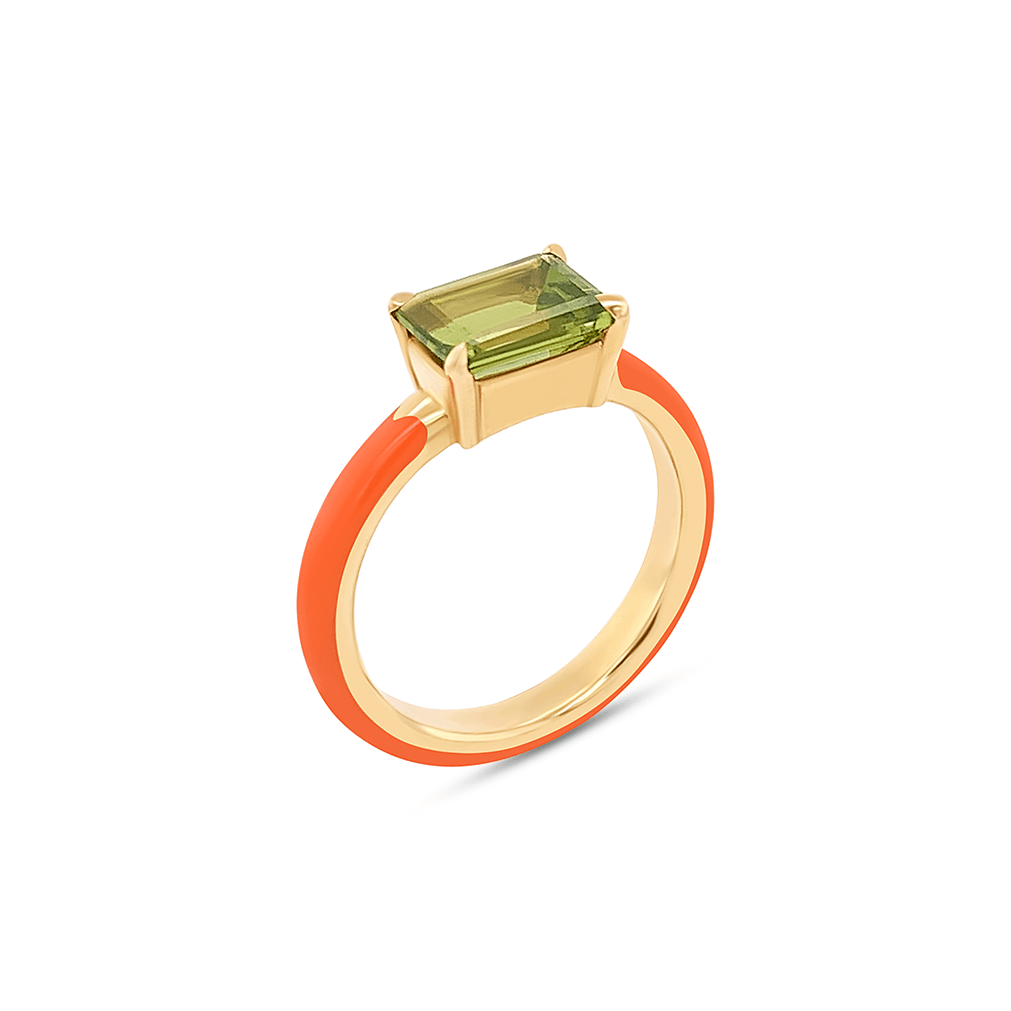 EMERALD CUT PERIDOT IN 18K GOLD