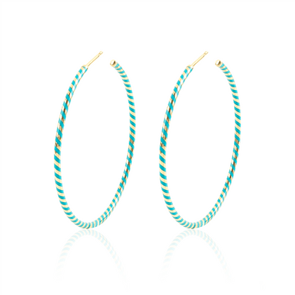 Spiral hoops in 18 carat gold and turquoise high polish luxe ceramic
