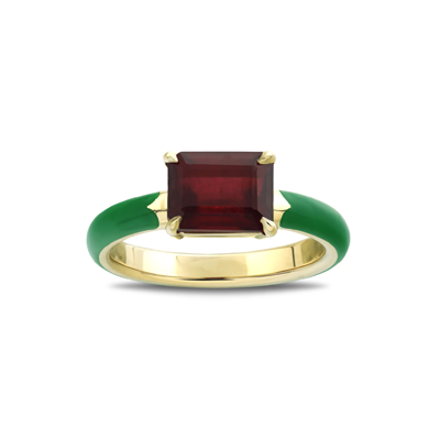 rubellite set in 18 carat yellow gold and green luxe ceramic