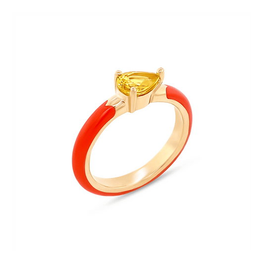 yellow sapphire set in 18k yellow gold and orange ceramic