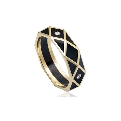 18 carat gold and diamonds set in black ceramic  ring band