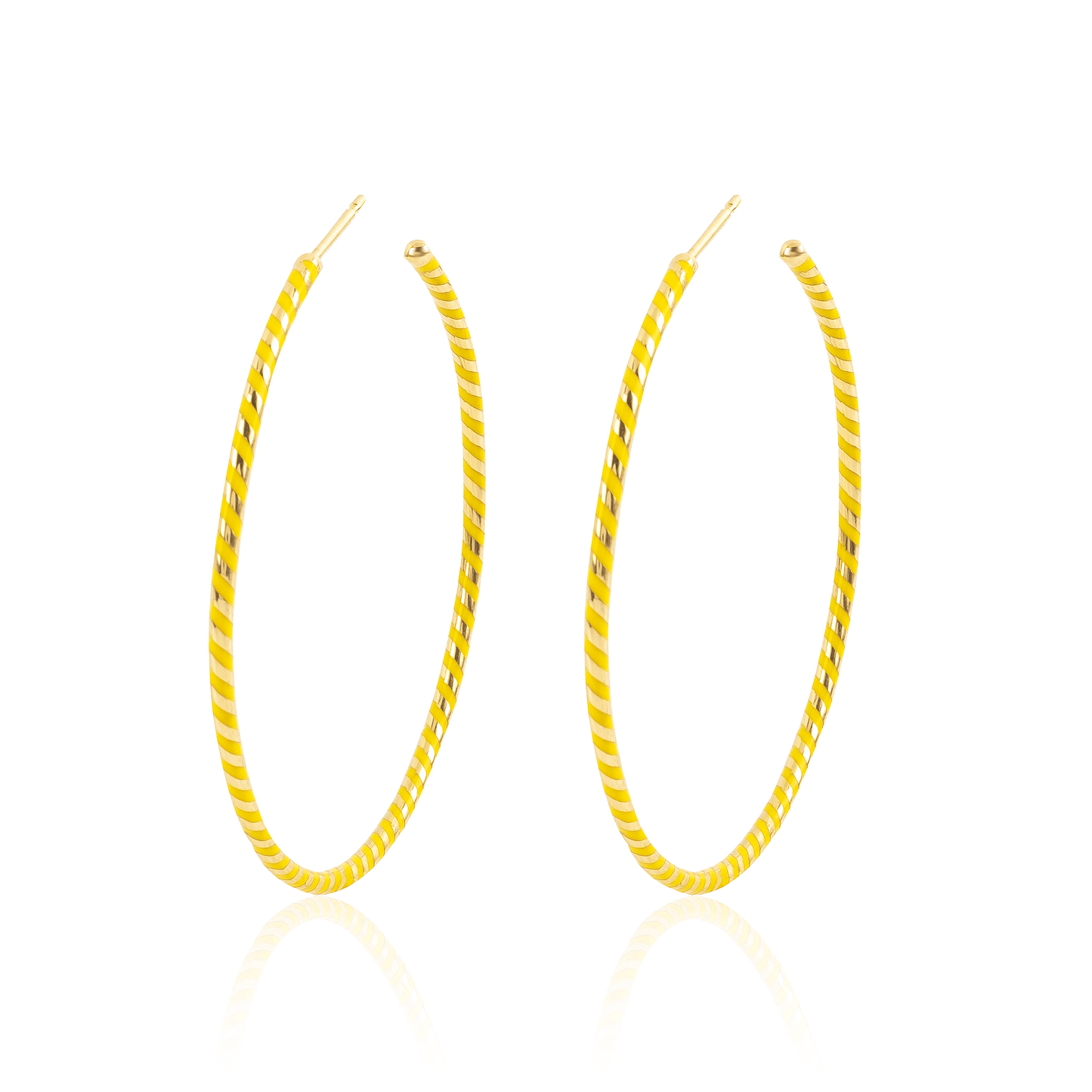 Spiral yellow hoops in 18 carat gold with high polish luxe ceramic