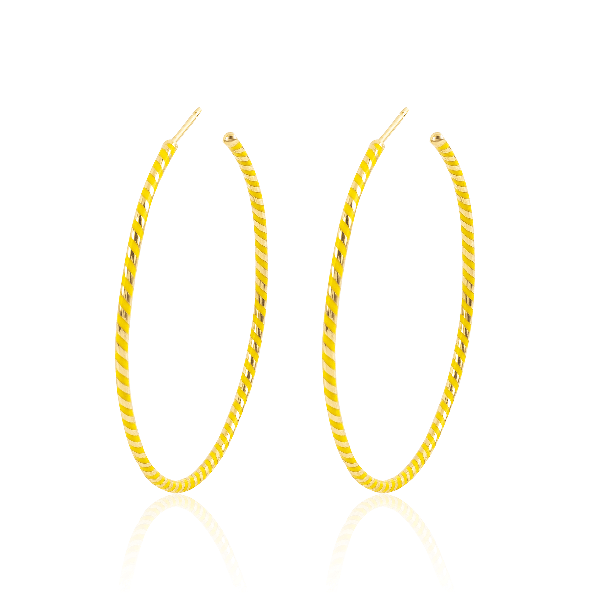 Spiral yellow hoops in 18 carat gold with high polish luxe ceramic