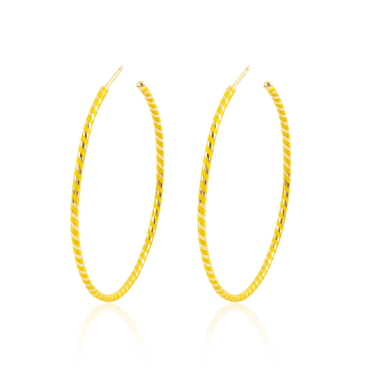 Spiral yellow hoops in 18 carat gold with high polish luxe ceramic